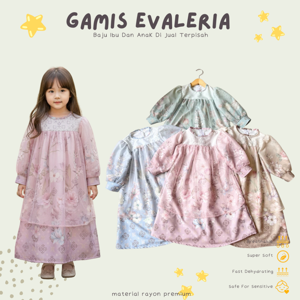 Gamis Evaleria Gamis Couple Ibu Dan Anak Material Maxmara Mix Tule Untuk Anak Usia 1 Sampai 11 Tahun