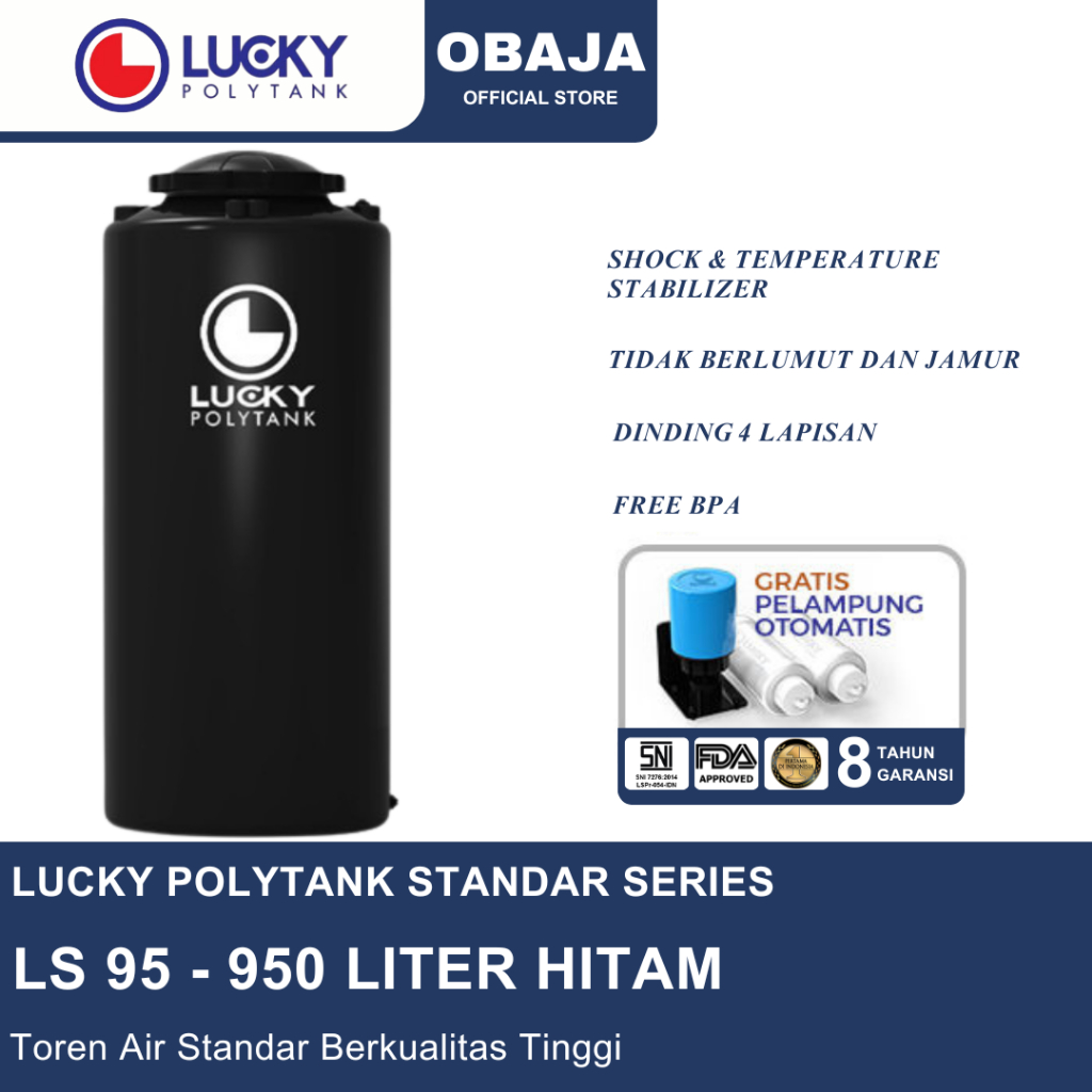 Lucky Polytank Toren Air LS 95 Hitam / Toren Air LS 950 Liter Hitam Lucky Polytank
