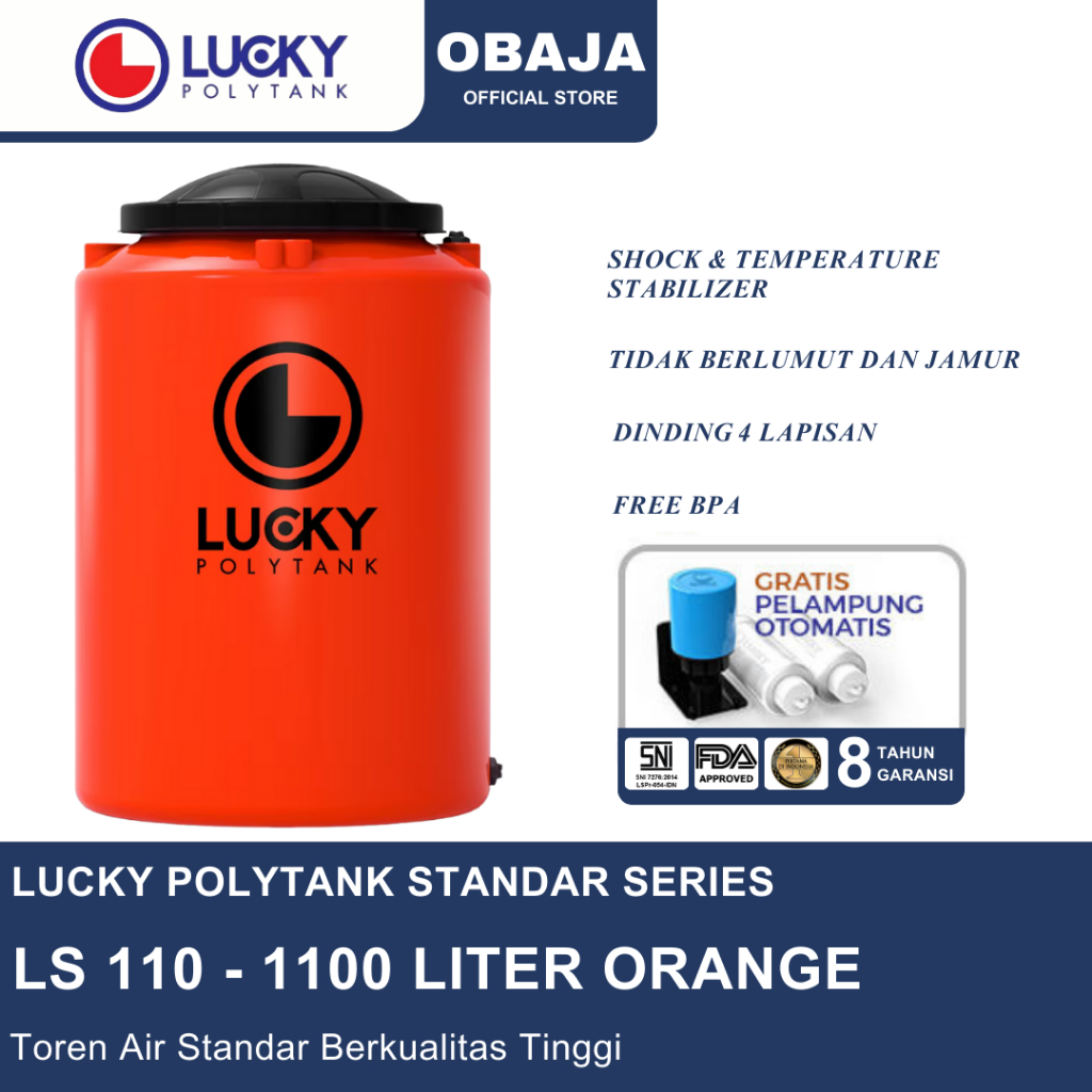Lucky Polytank Toren Air LS 110 Orange / Toren Air 1100 Liter Orange  Lucky Polytank