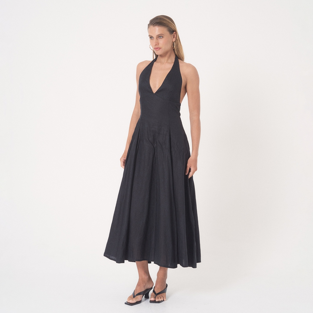 Uluwatu Pure Linen Maxi Dress - Black