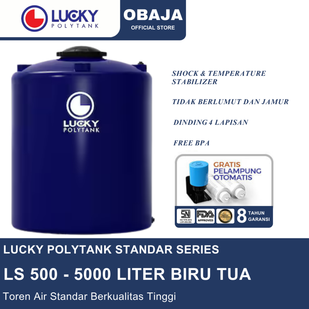 Lucky Polytank Toren Air LS 500 Biru Tua / Toren Air LS 5000 Liter Biru Tua Lucky Polytank