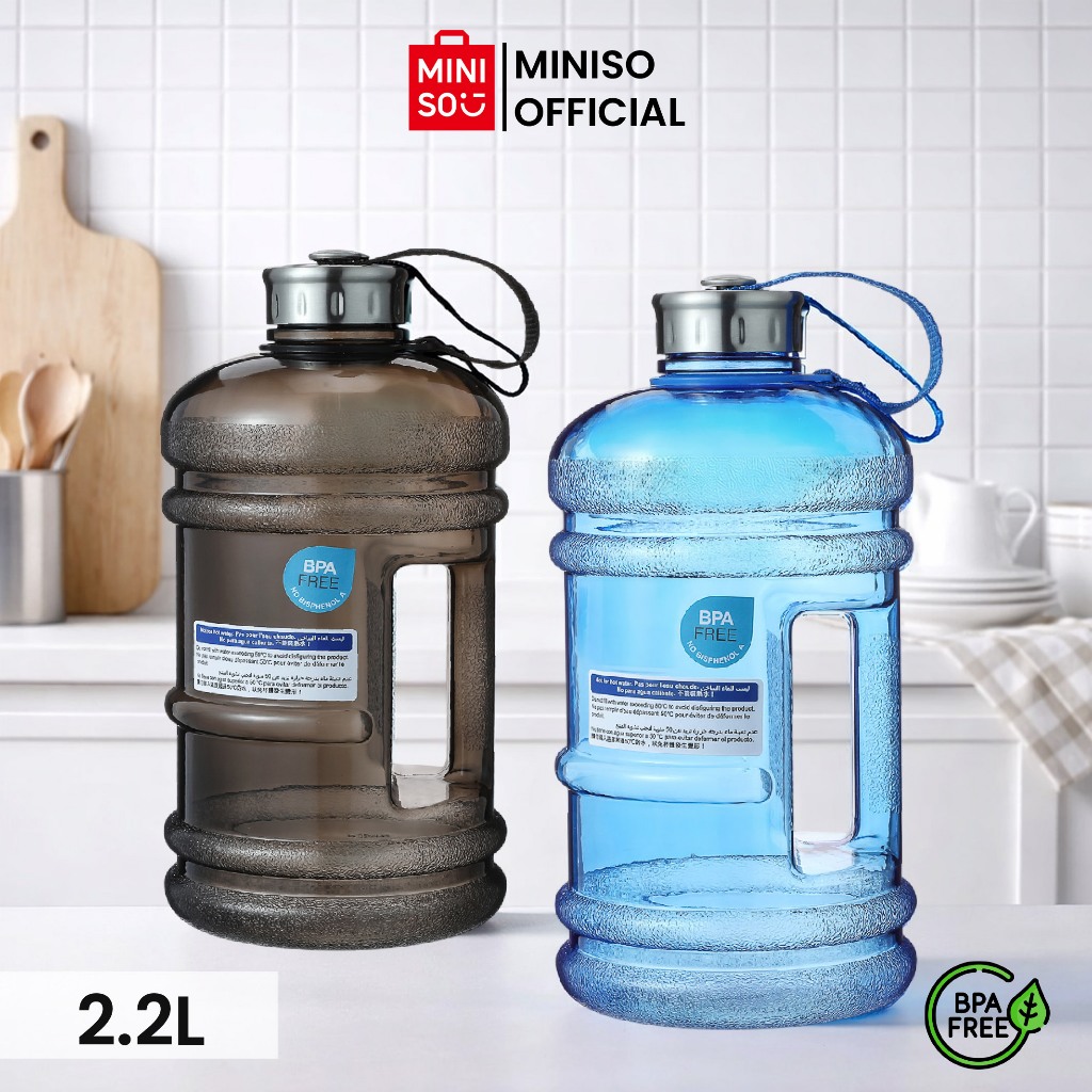 MINISO Botol Air Minum 2.2L Besar Olahraga Sport Water Bottle Tempat Air Portable Gym Sekolah Tumble
