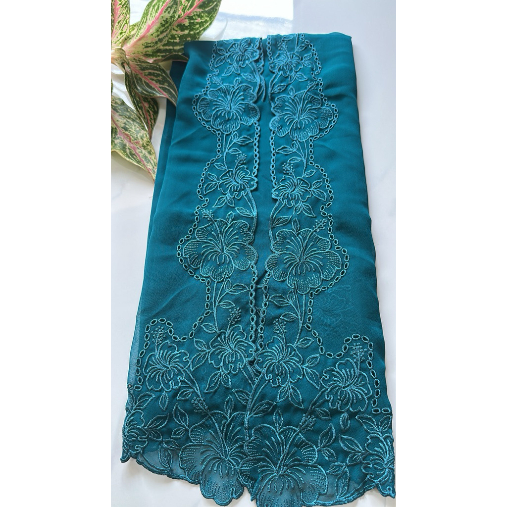 Kain kebaya bordir biru tosca