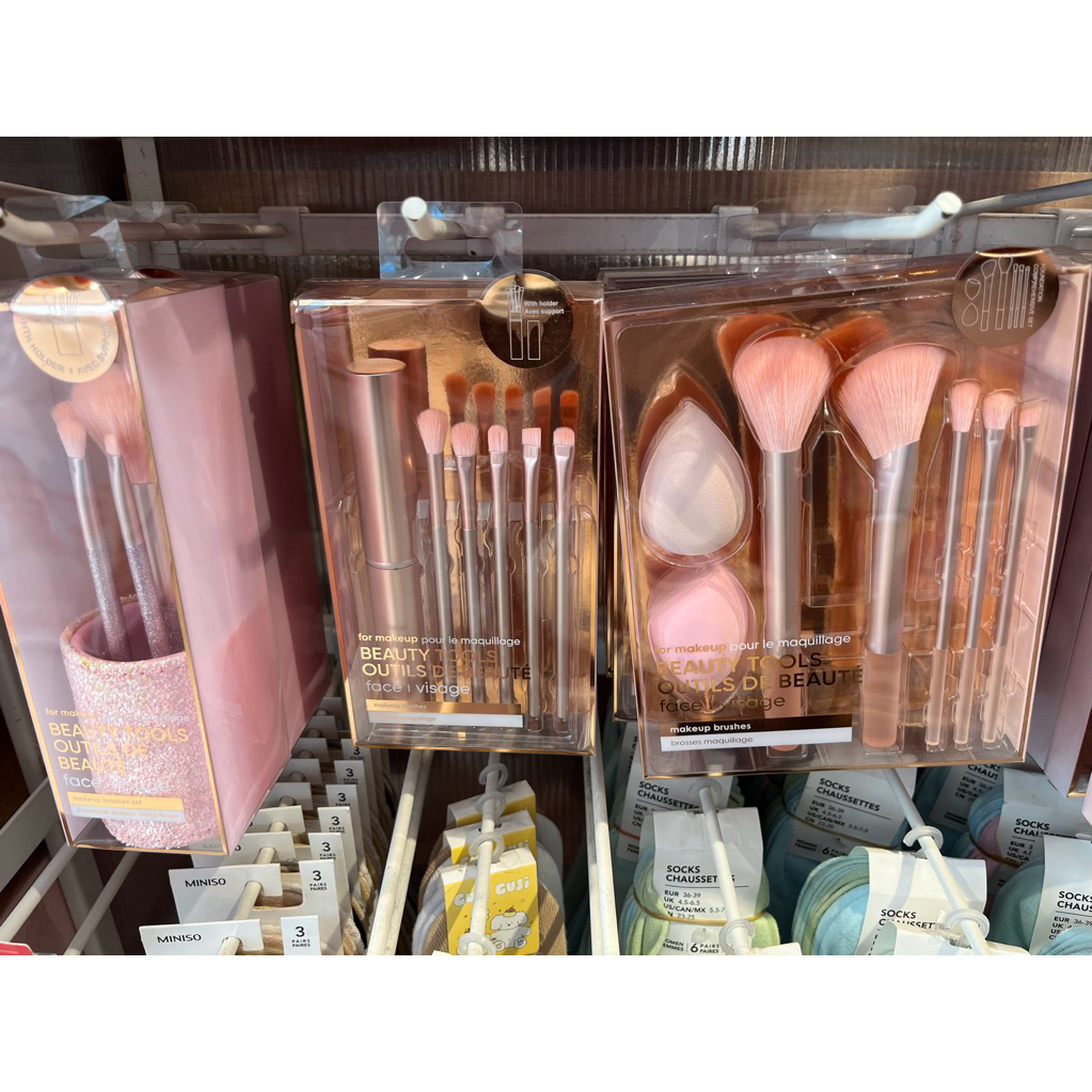 miniso set brush makeup beauty tools make up brushes beauty blender pink