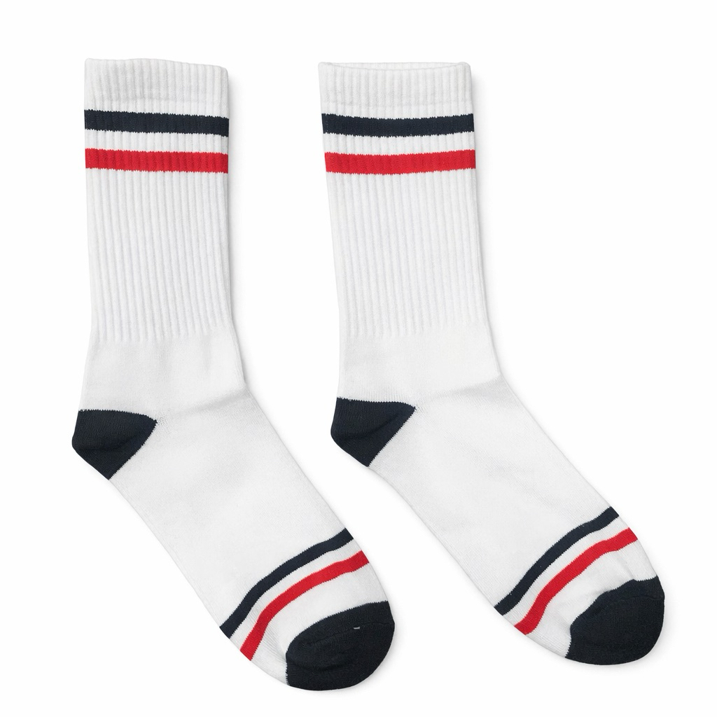 Kaos Harian Putih Garis Merah Hitam | Pria Wanita | Anti Bau