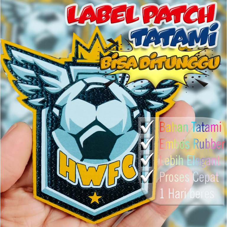 label patch tatami custom deain 3D hormelt horpresss buat emblem logo baju seragam sport dan jersey 