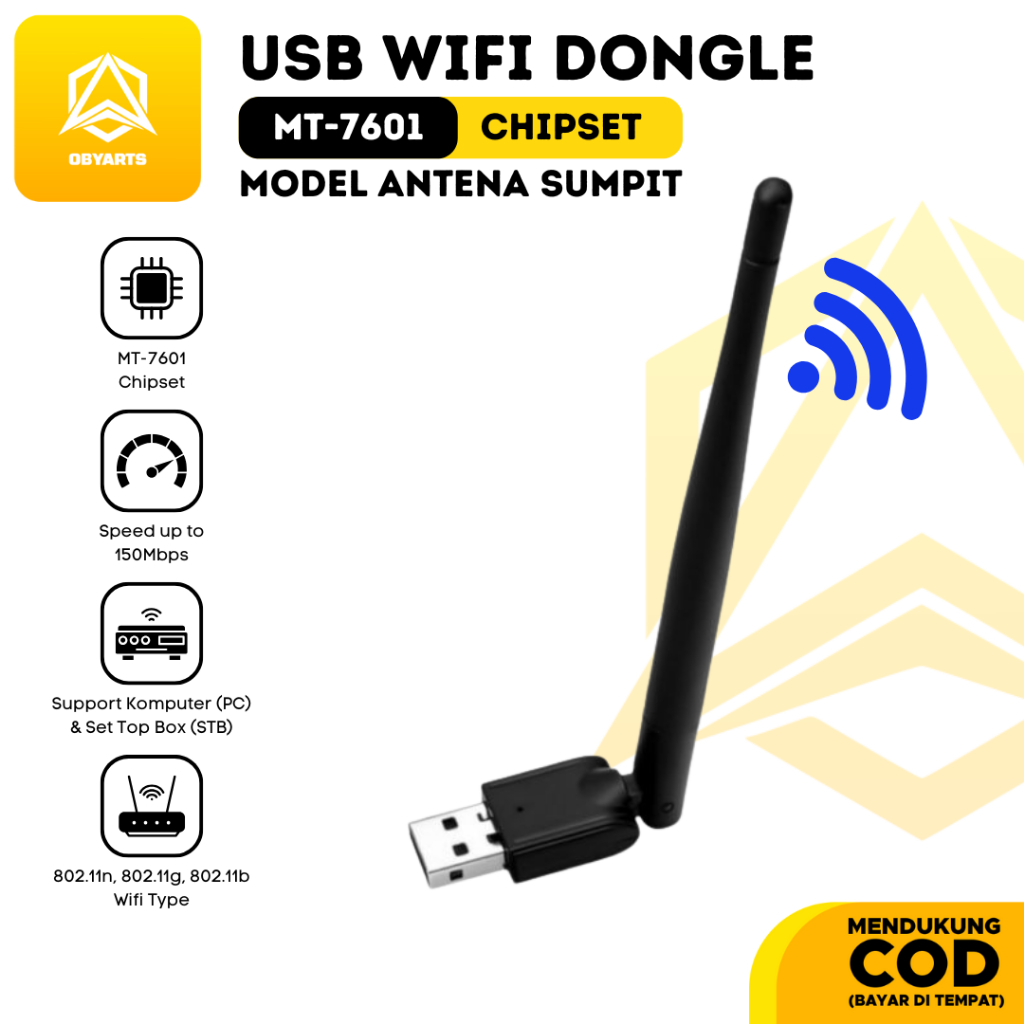 Dongle Wireless MT-7601 USB WIFI Adapter Bisa untuk STB Antena Sumpit 150Mbps 802.11n Antena Receive