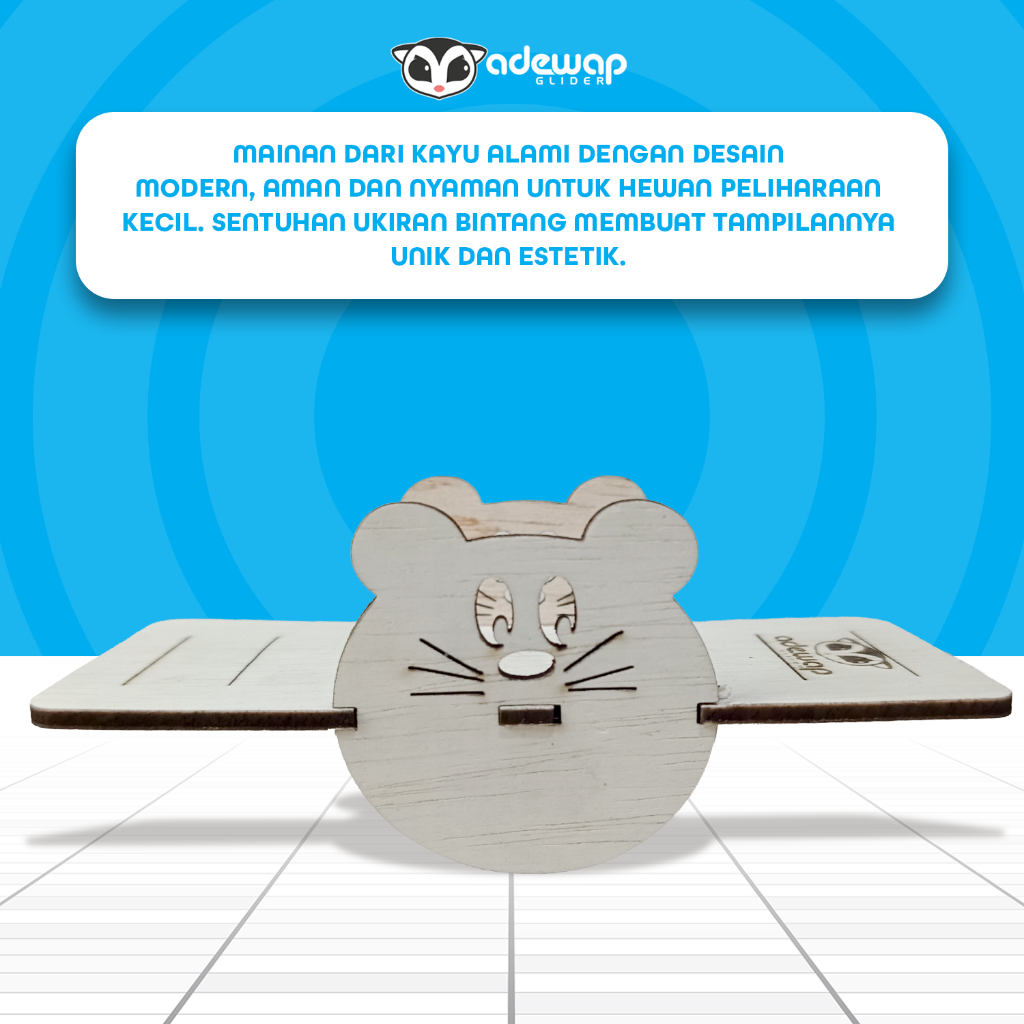 ADEWAP GLIDER Ayunan Laser Cut Rumah Kayu Sugar Glider Hamster Marmut Tempat Bersembunyi & Bermain Hewan Kecil