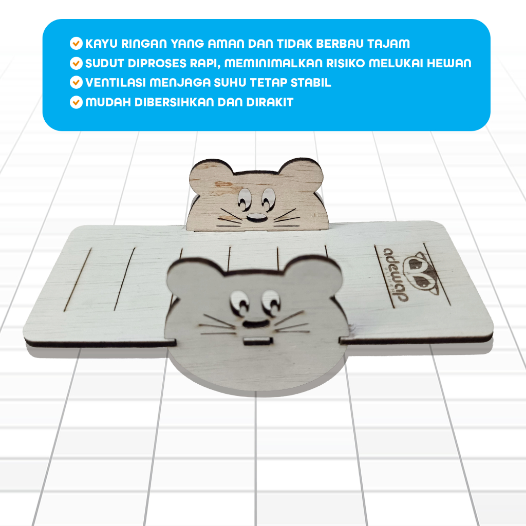 ADEWAP GLIDER Ayunan Laser Cut Rumah Kayu Sugar Glider Hamster Marmut Tempat Bersembunyi & Bermain Hewan Kecil