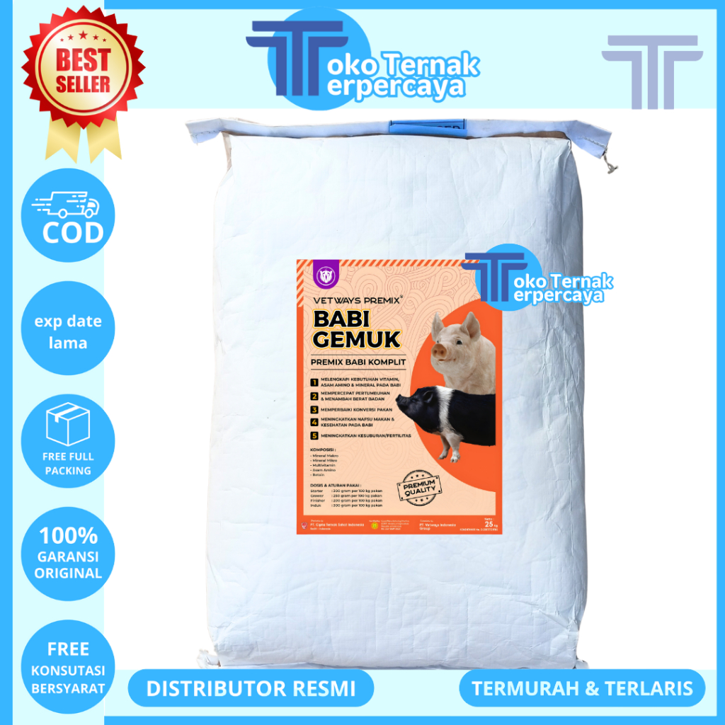 VETWAYS BABI GEMUK 25 KG - Premix Babi Top Up Suplemen Vitamin Penggemuk Babi & Menambah Nafsu Makan