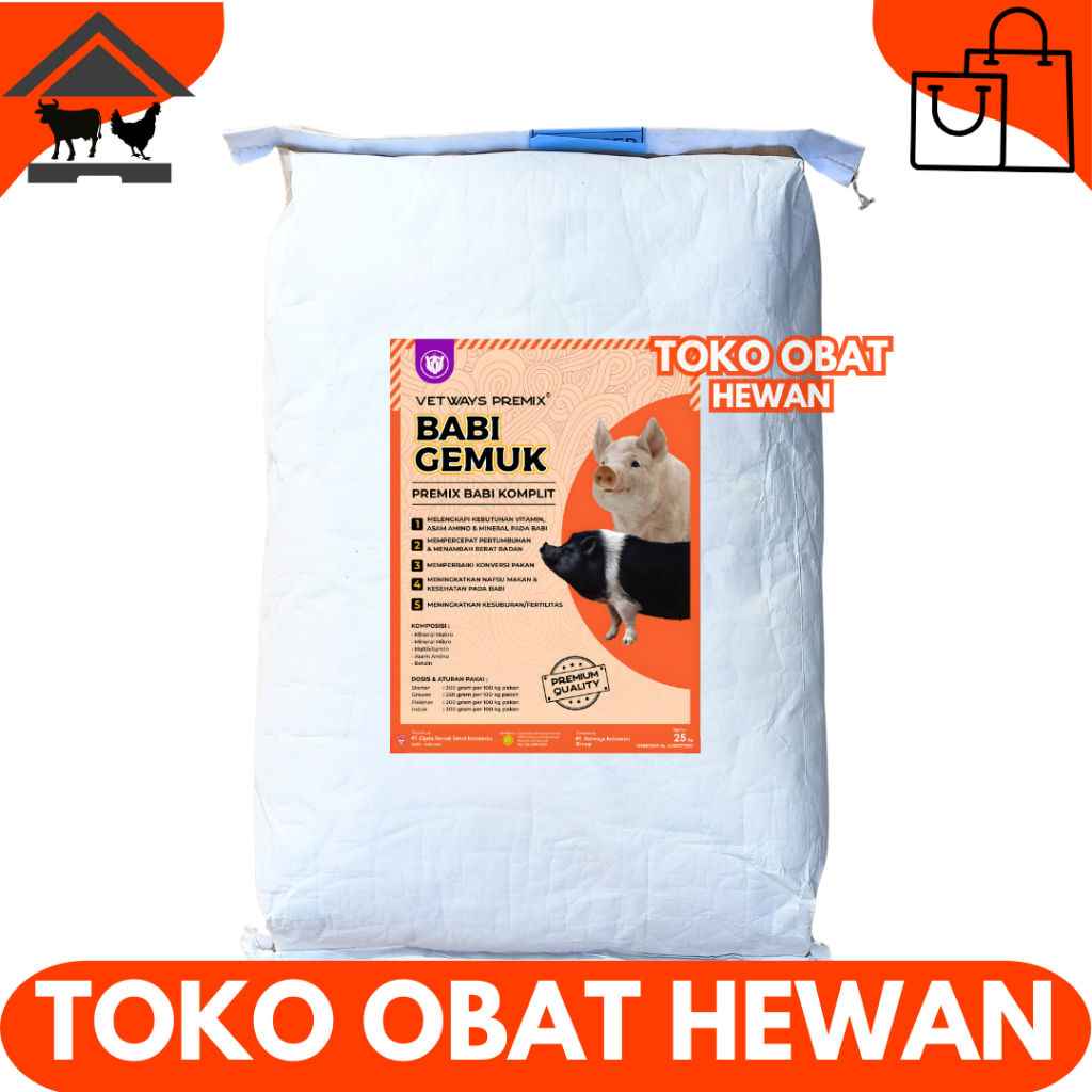 VETWAYS BABI GEMUK 25 KG - Premix Babi Top Up Suplemen Vitamin Penggemuk Babi & Menambah Nafsu Makan