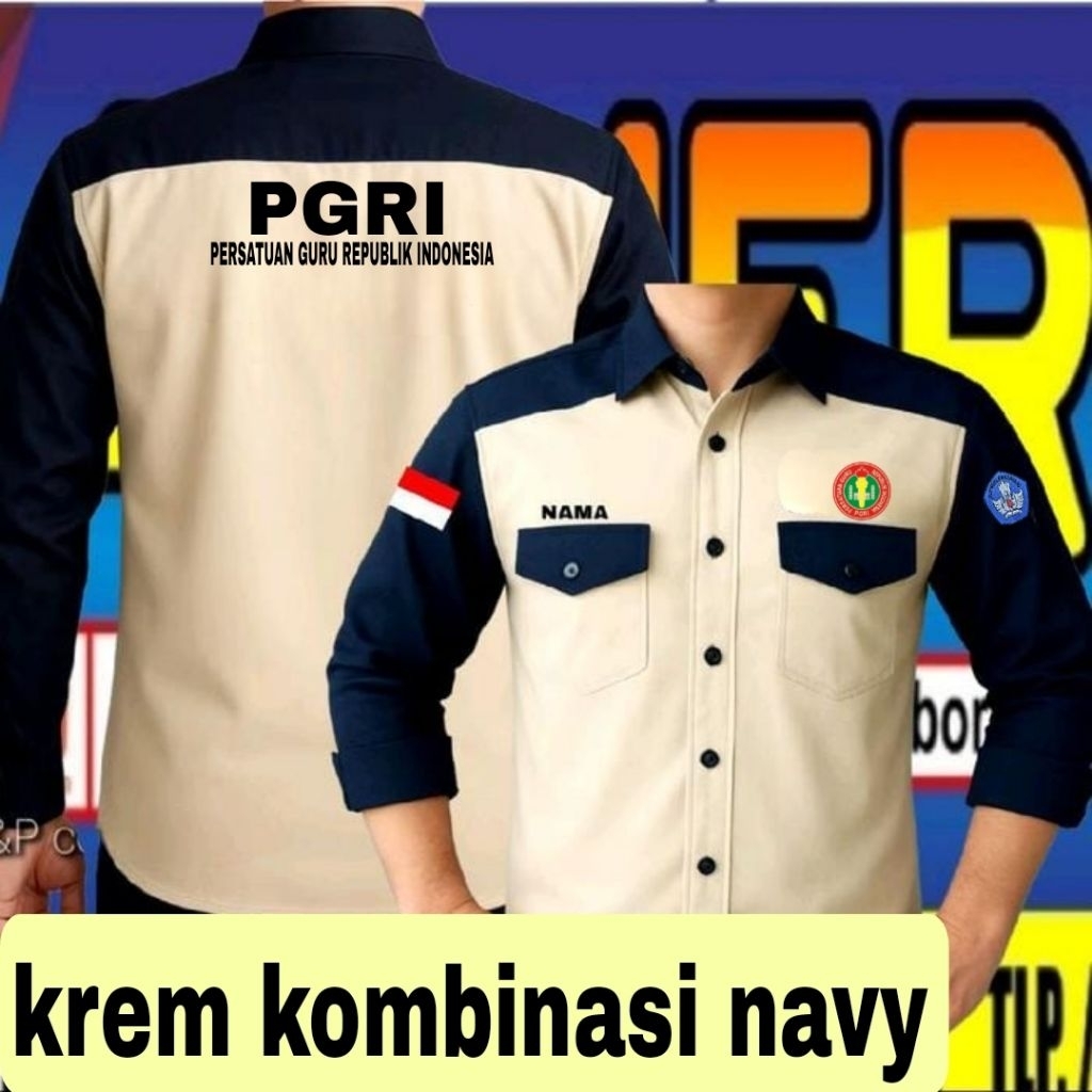 krem kombinasi navy kemeja PGRI baju PGRI Seragam PGRI Pdh PGRI Pdl PGRI kemeja kerja PGRI baju kerj