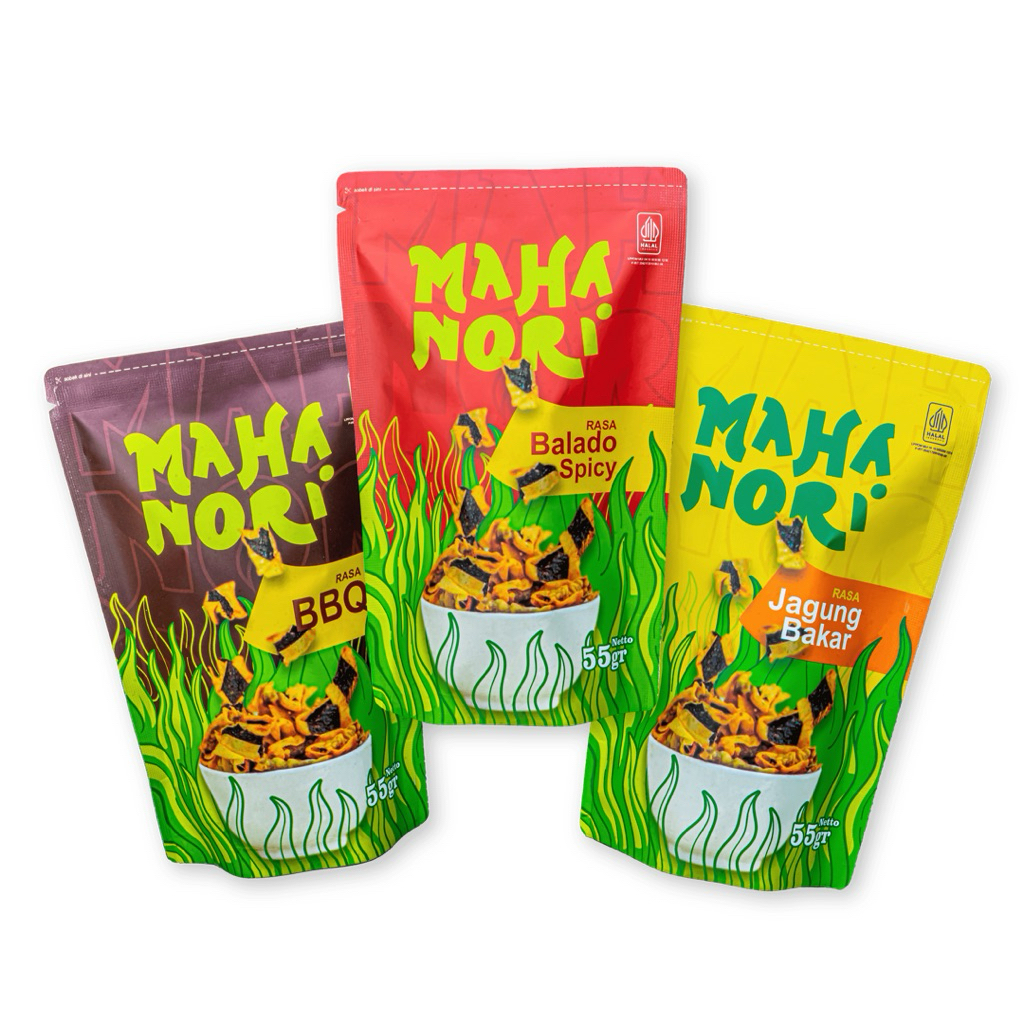 ( PAKET ISI 3PCS ) MAHANORI Keripik Rumput Laut berbahan dasar Nori Sushi yang bersertifikat Halal M