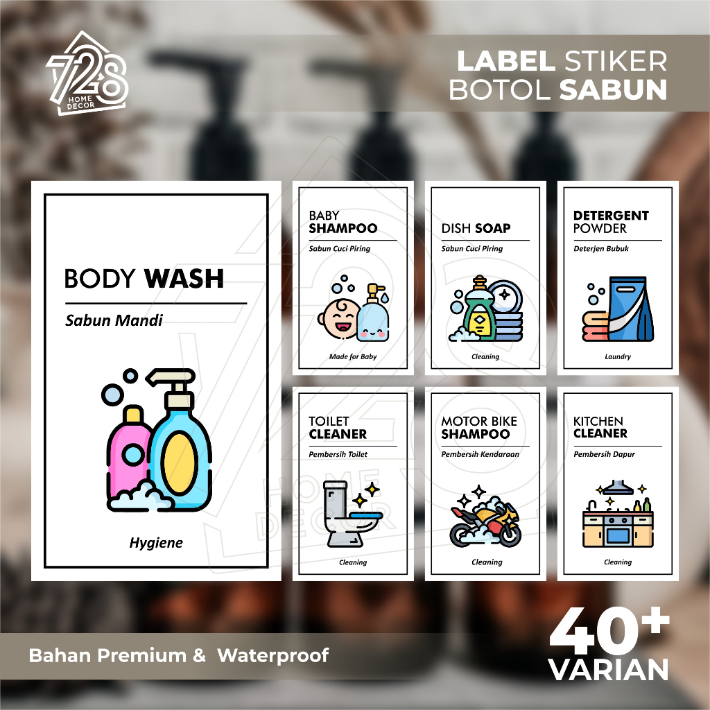 Label Stiker Botol Sabun Best Seller, Anti Air - Waterproof, Desain Warna Estetik / Stiker Botol Lau
