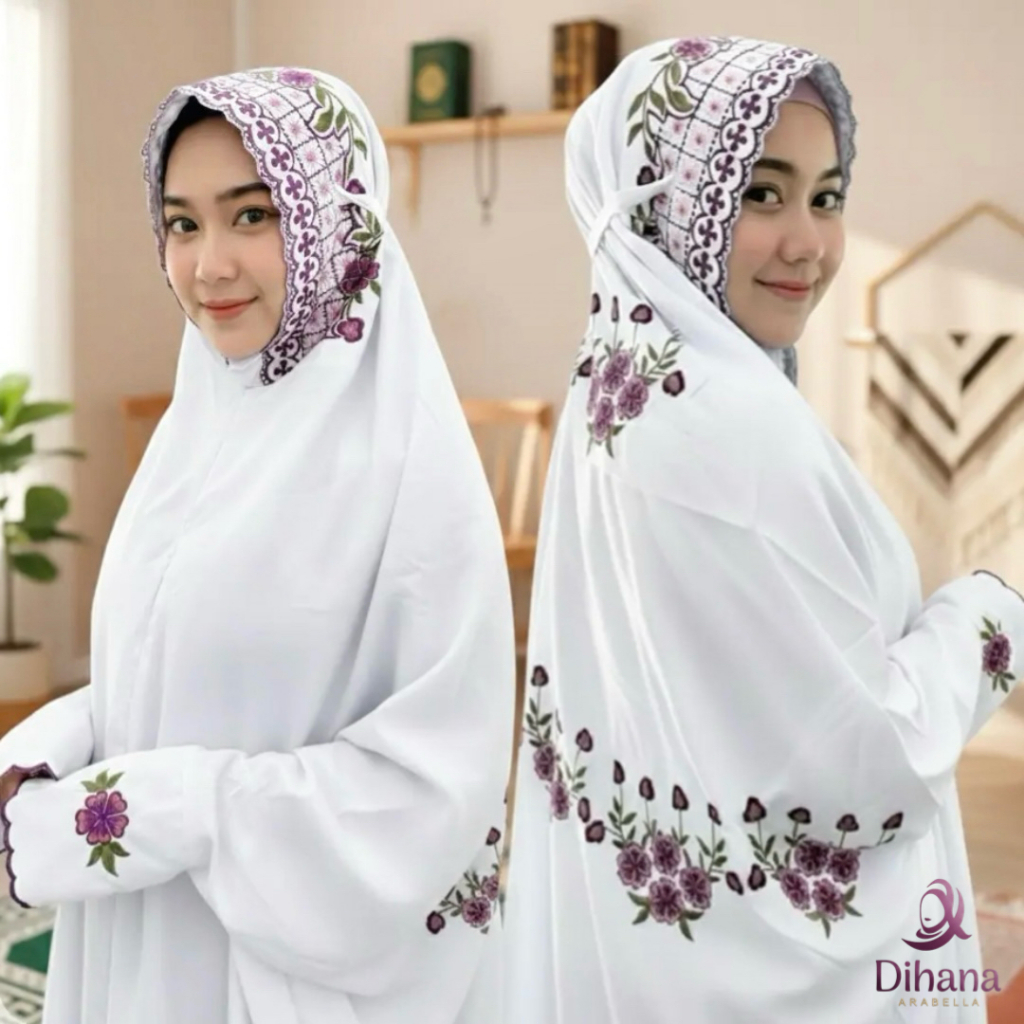 Mukena Terusan Dewasa Putih Premium Bordir Mawar - Rukuh Lajuran Katun Mikro Halus Lembut Tebal - Mu