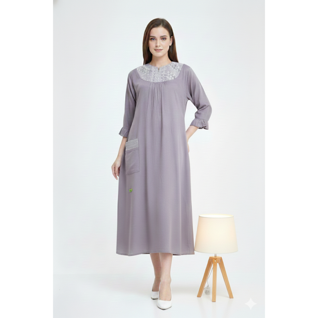 Dress burkat lengan 7/8 saku depan/ daster twill aini modiste pekalongan