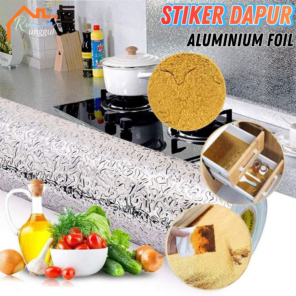 [Ready Stock] Stiker Dinding Dapur Anti Minyak Anti Panas Aluminium Foil Anti Air Perekat Sendiri Wa