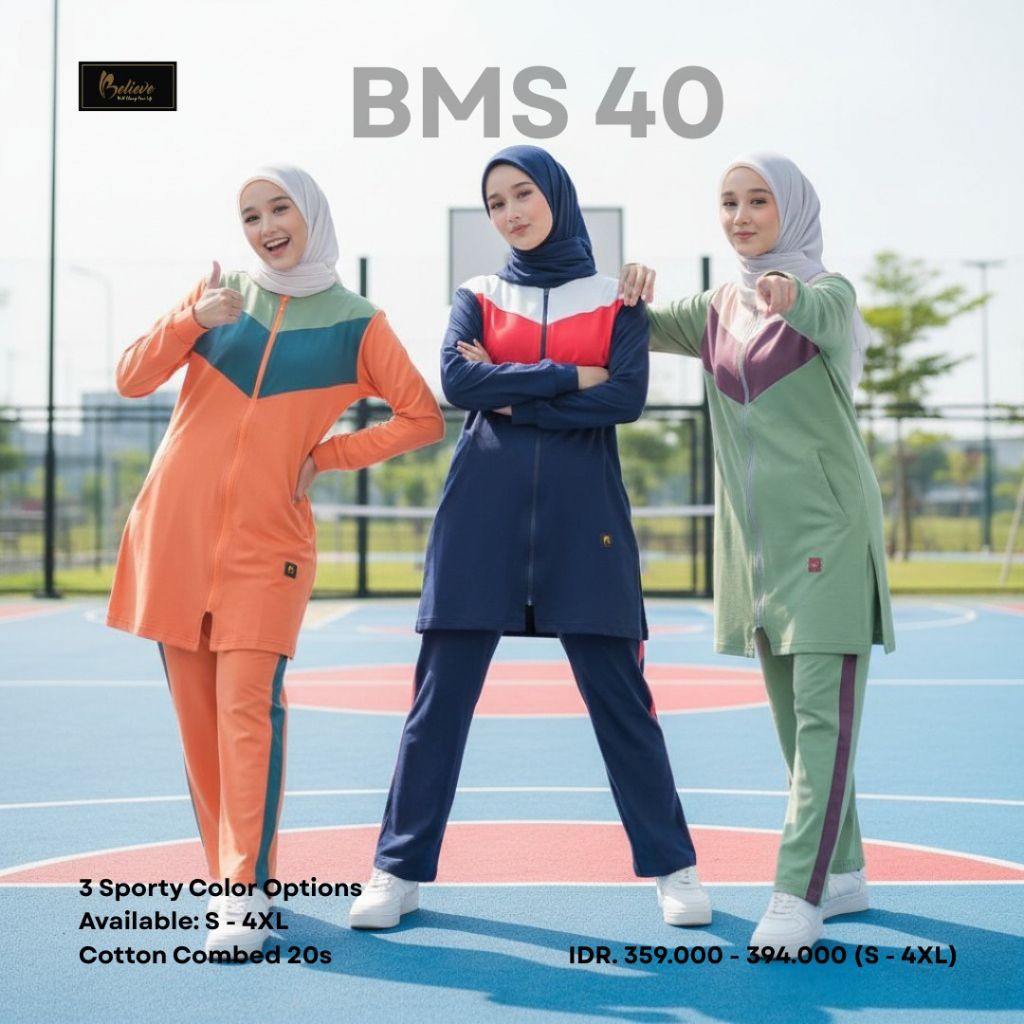 BMS 40 - Setelan Seragaman Baju Olahraga Senam Jogging Jumbo Wanita Cewek Muslimah Syari