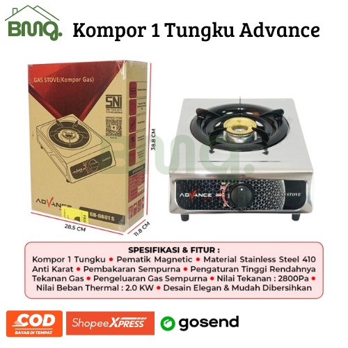Kompor 1 Tungku Advance/Kompor Gas 1 Tungku Stainless Steel Advance