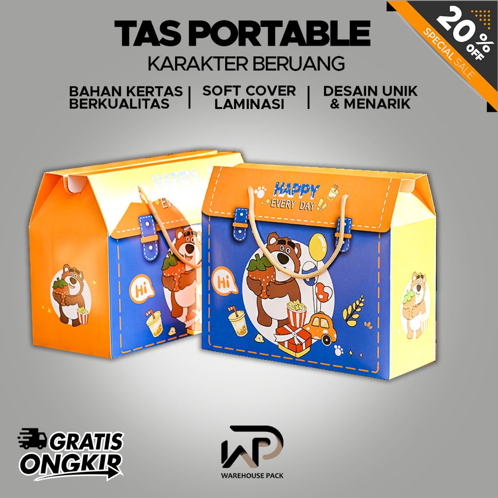 Box Hampers Karakter Beruang | Tas Hampers Ulang Tahun Anak |Kotak Kado Souvenir | Snack Box Anak | 