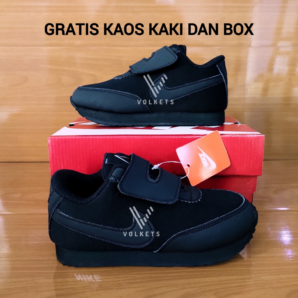 Sepatu Anak Sekolah Full Black Paud TK SD Cewek Cowok Sneakers Anak Usia 1-10 Tahun Ringan Anti Slip