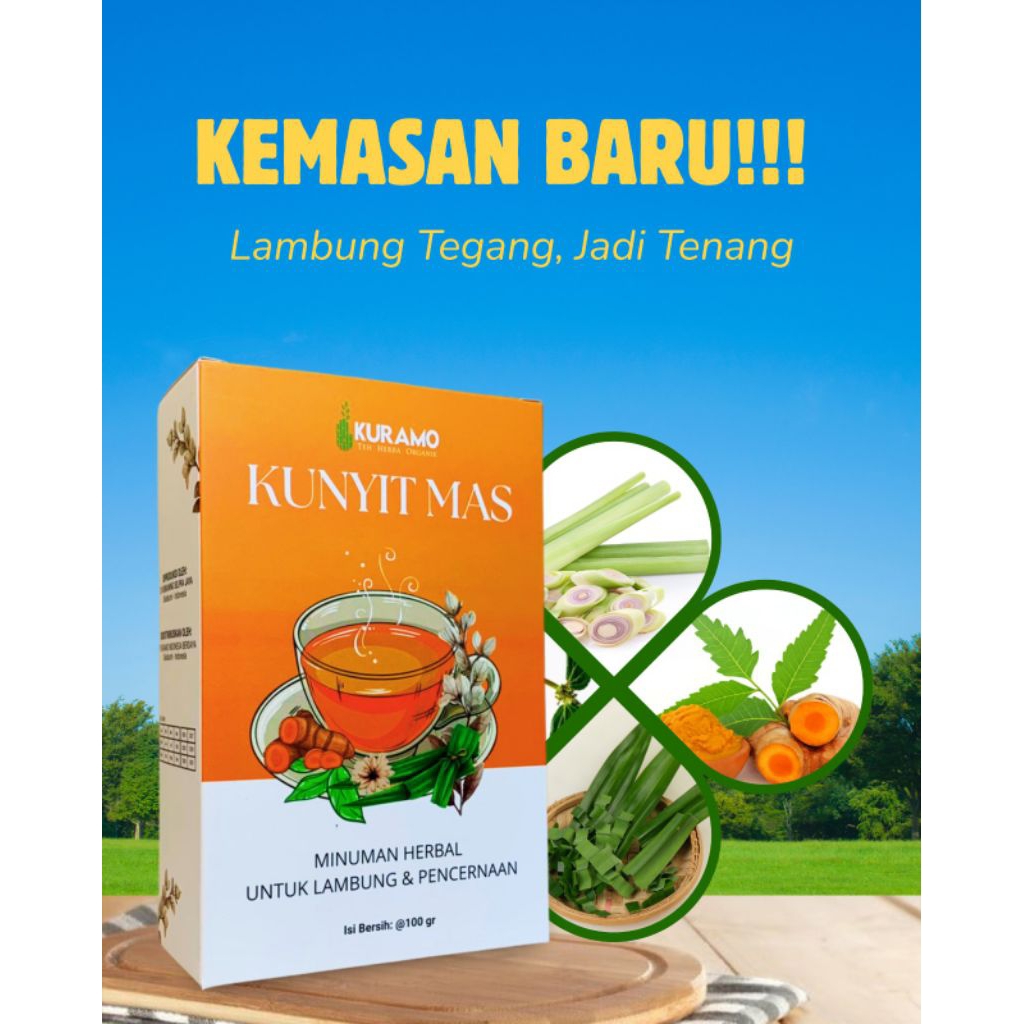Obat Gerd Asam Lambung Teh Jamu Bubuk Asli Herbal Kuramo Kunyit Mas  Kemasan Box Sachet