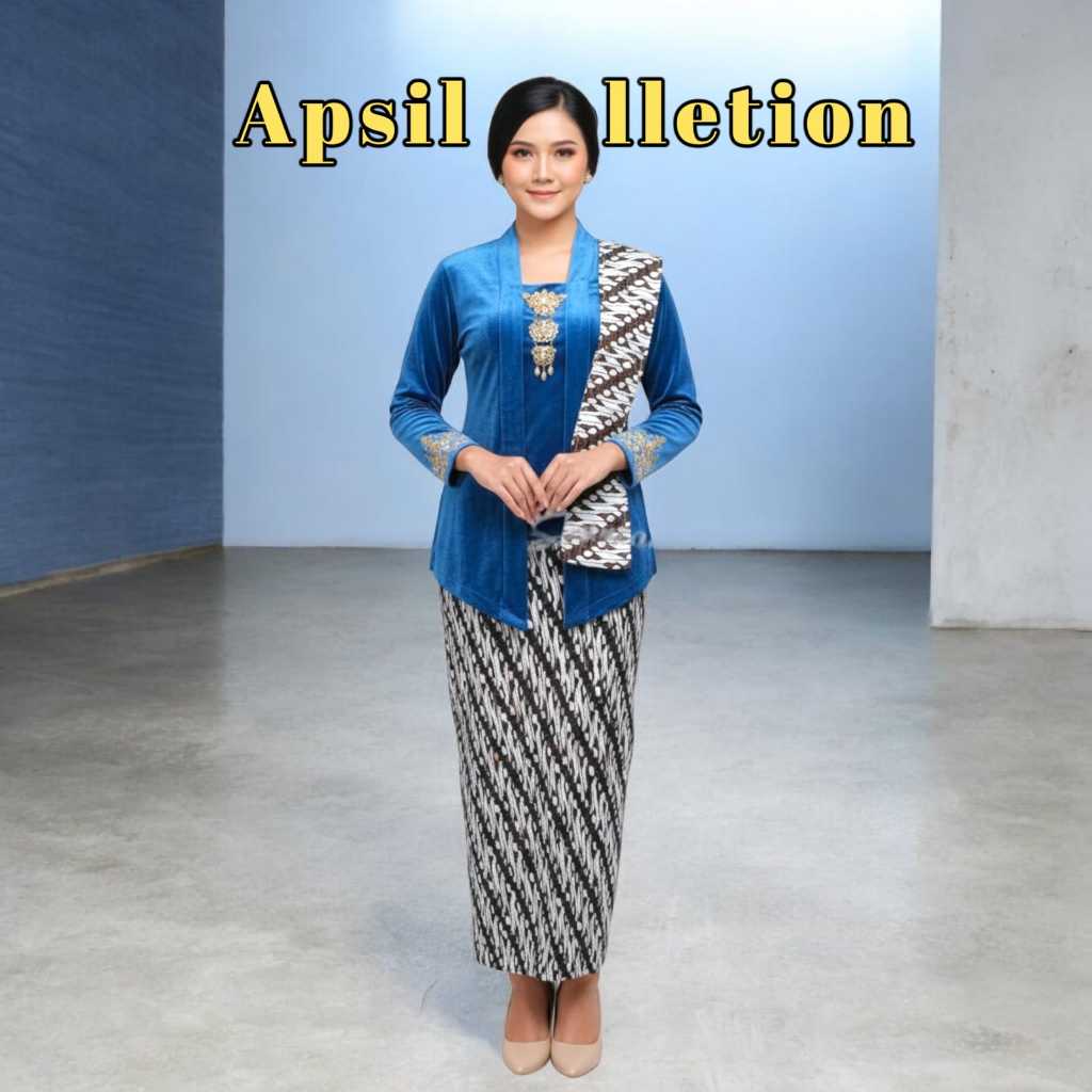 kebaya Bludru kutubaru  polos (rok   jumputan  & kebaya+selendang jumputan  set kebaya tradisional