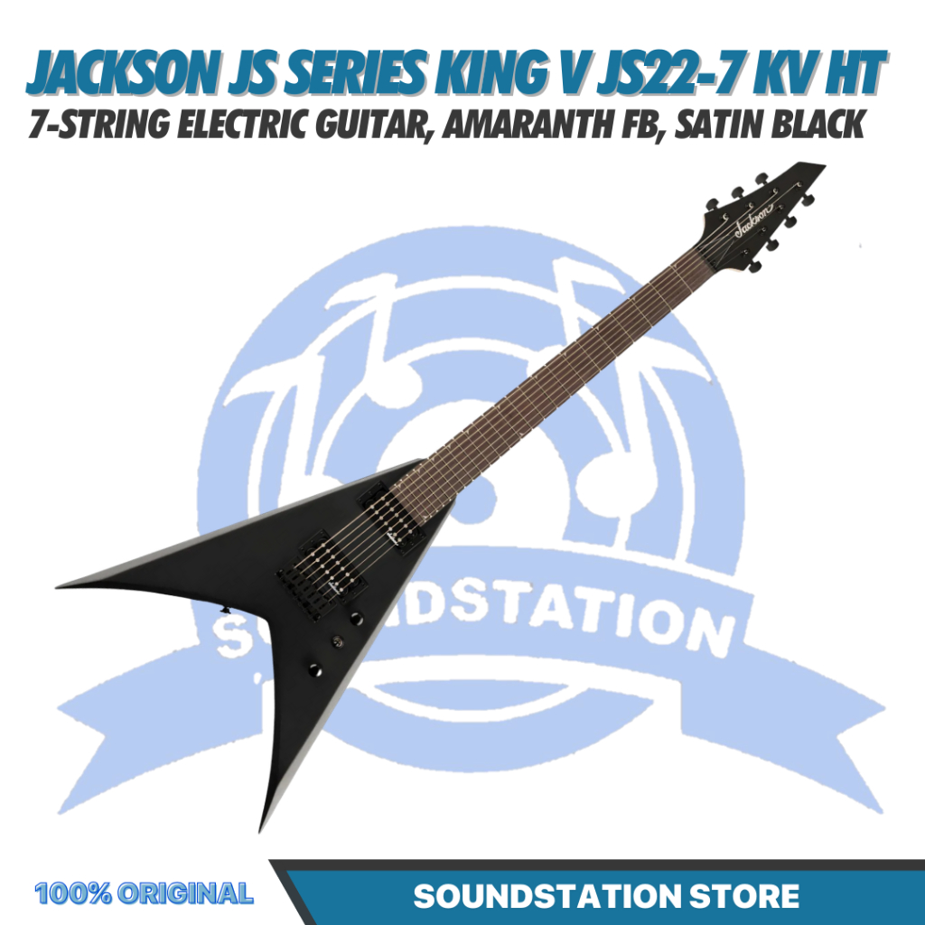 Jackson JS Series King V JS22-7 KV HT 7-String Electric Guitar, Amaranth FB, Satin Black - Gitar Lis