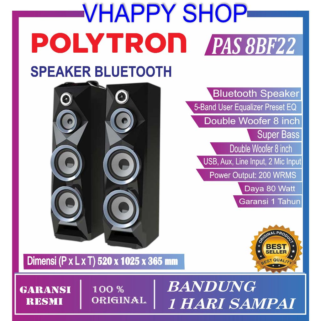 SPEAKER AKTIF POLYTRON PAS 8BF22 PAS8BF22 PAS 8B22 BLUETOOTH GARANSI RESMI