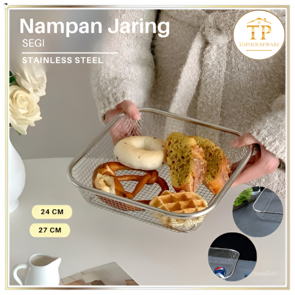 TP' Saringan Nampan Segi Tirisan Segi Lubang Stainless Tirisan Minyak Goreng 24CM 27CM