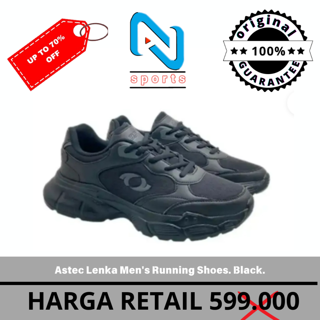 Sepatu Astec Lenka Men's Running Shoes. Black Original 100%