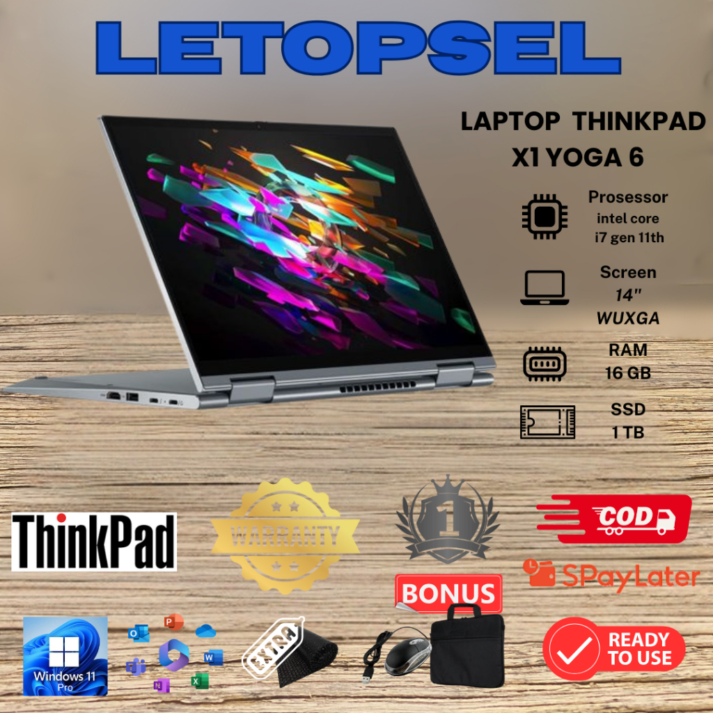 READY STOK  THINKPAD X1 Yoga 6 Core i7 gen 11th Ram 32 / 512 SSD nvme / FREE TAS LAPTOP & MOUSE