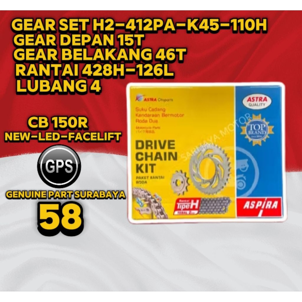 Gear Set CB 150R New-Led-Facelift Lubang 4 (K45-110H) Original Aspira