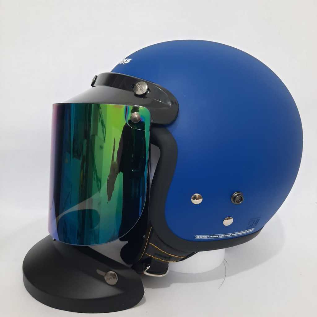 Helm Cargloss Retro Biru Police Doff SNI Helm Murah
