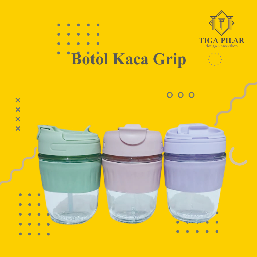 Botol Kaca Grip Gelas Kaca Grip Gelas Kaca Kopi Dengan Sedotan 350ml