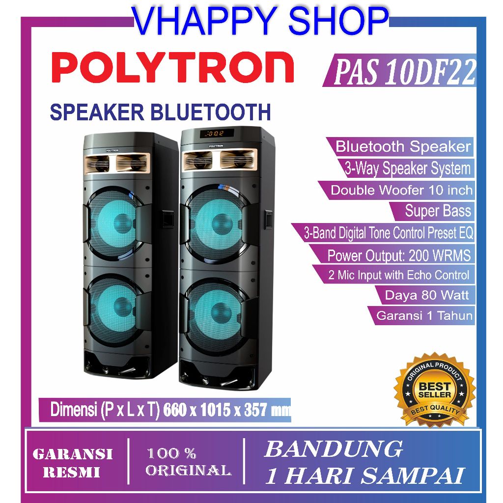 SPEAKER AKTIF POLYTRON PAS 10DF22 PAS10DF22 10D22 BLUETOOTH GARANSI RESMI