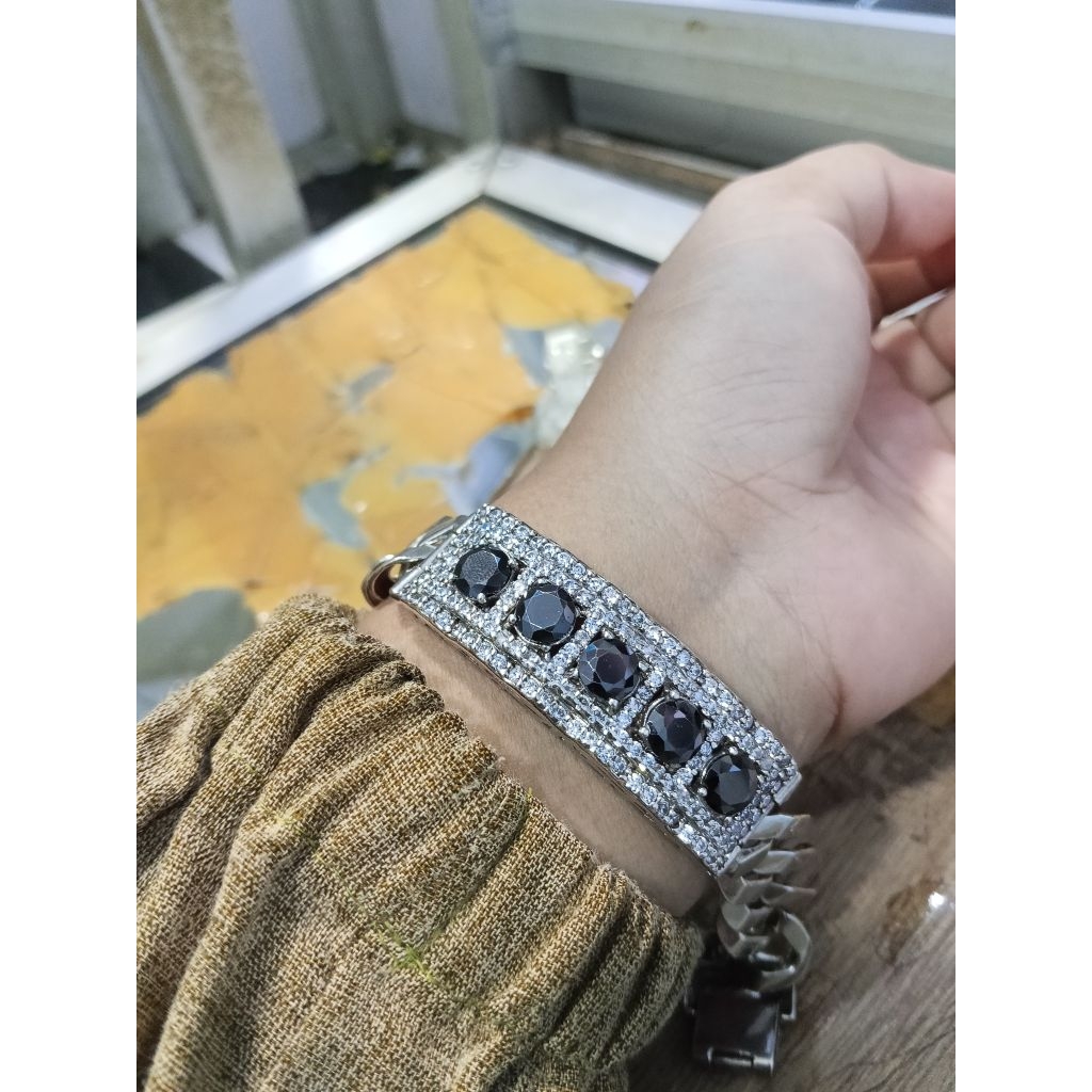gelang plat perak motip berlian