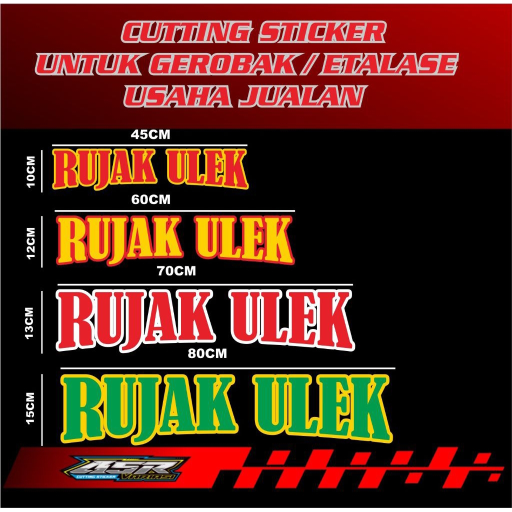 sticker gerobak usaha jualan, Cutting sticker tulisan RUJAK ULEK dua warna
