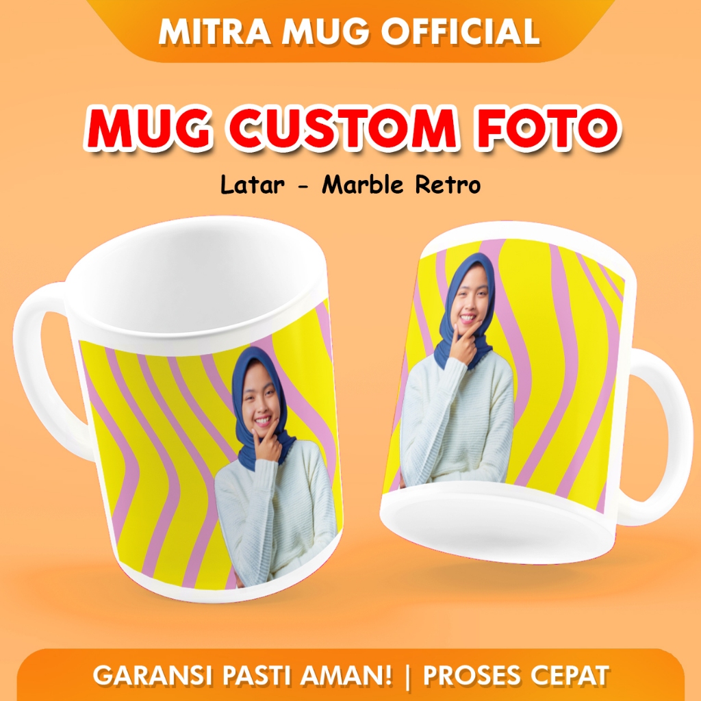 Custom Gelas Mug Hadiah Unik Latar Ekslusive - Marble Retro