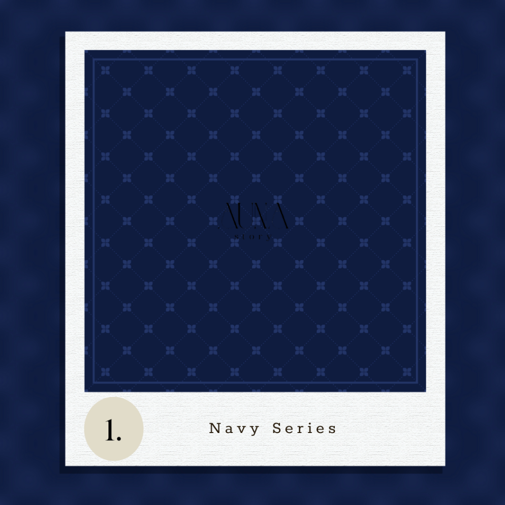 Aunastory | Navy Series - Hijab Motif Segi Empat Custom Printing Voal Premium 110x110