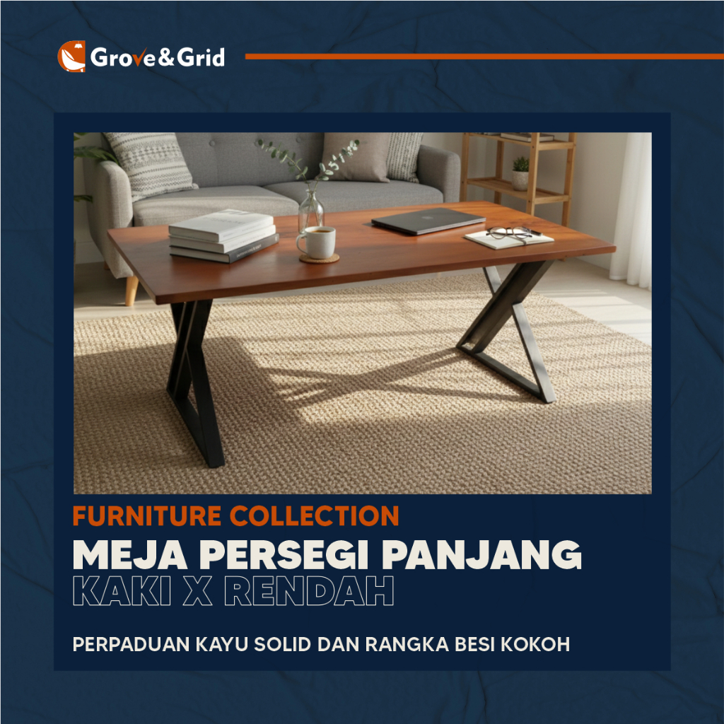 MEJA RAKIT - MEJA KAYU PORTABLE KAKI BESI X PENDEK 40 CM