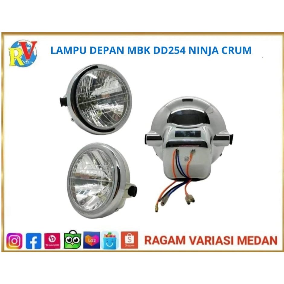 LAMPU DEPAN NINJA SS NINJA R HEADLAMP NINJA SS BULAT CHROME KOMPLIT BOHLAM FITTING LAMPU DD254 MBK