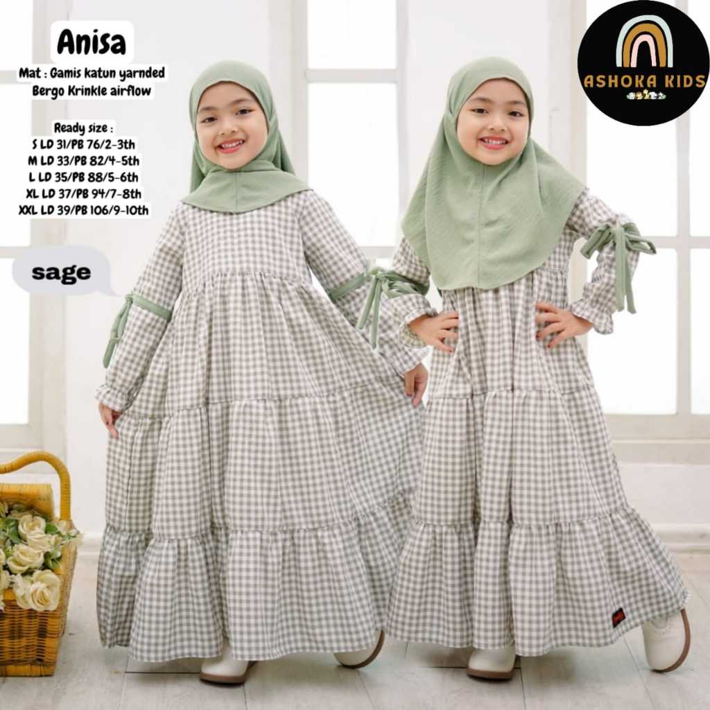 anisa dress anak set hijab motif kotak kotak