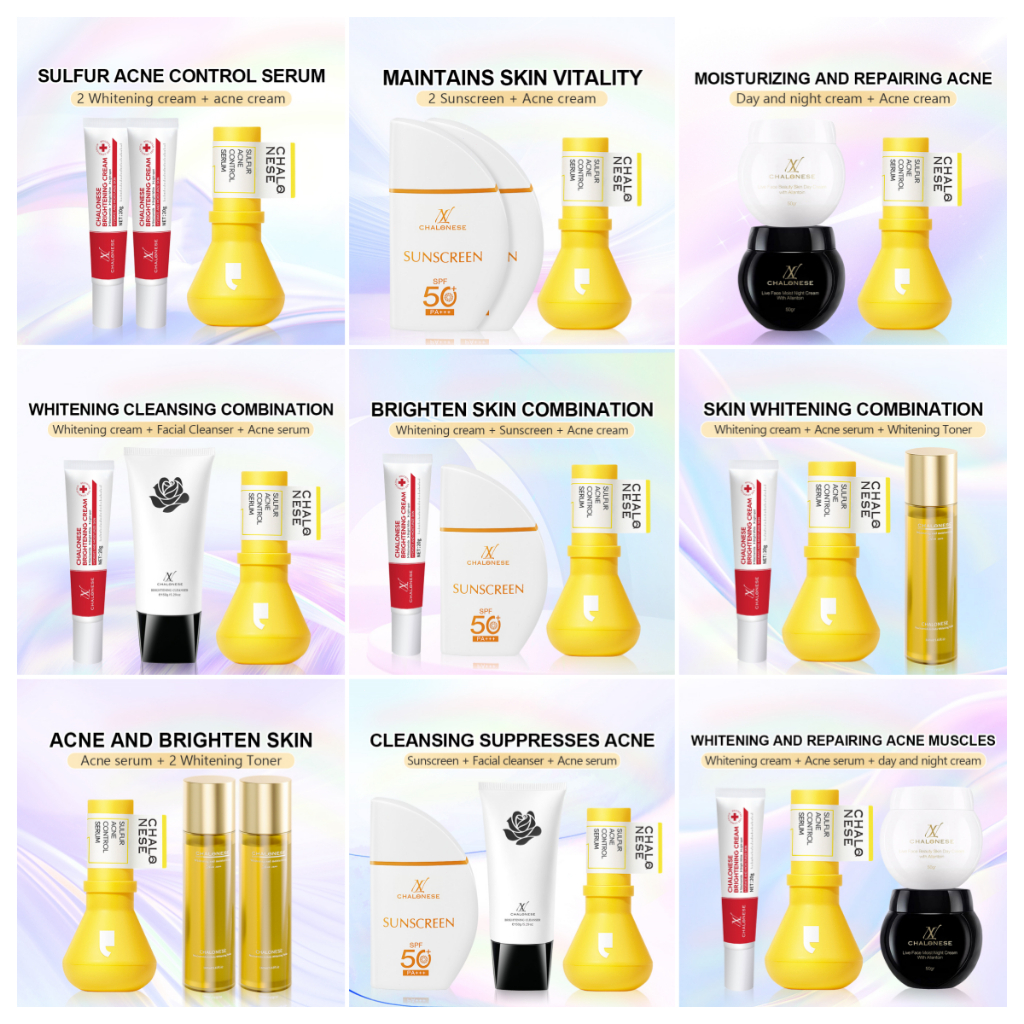 CHALONESE Paket 3PCS Anti-Acne Set ( Acne Serum + Brightening Cream + Sunscreen + Facial wash + Mois