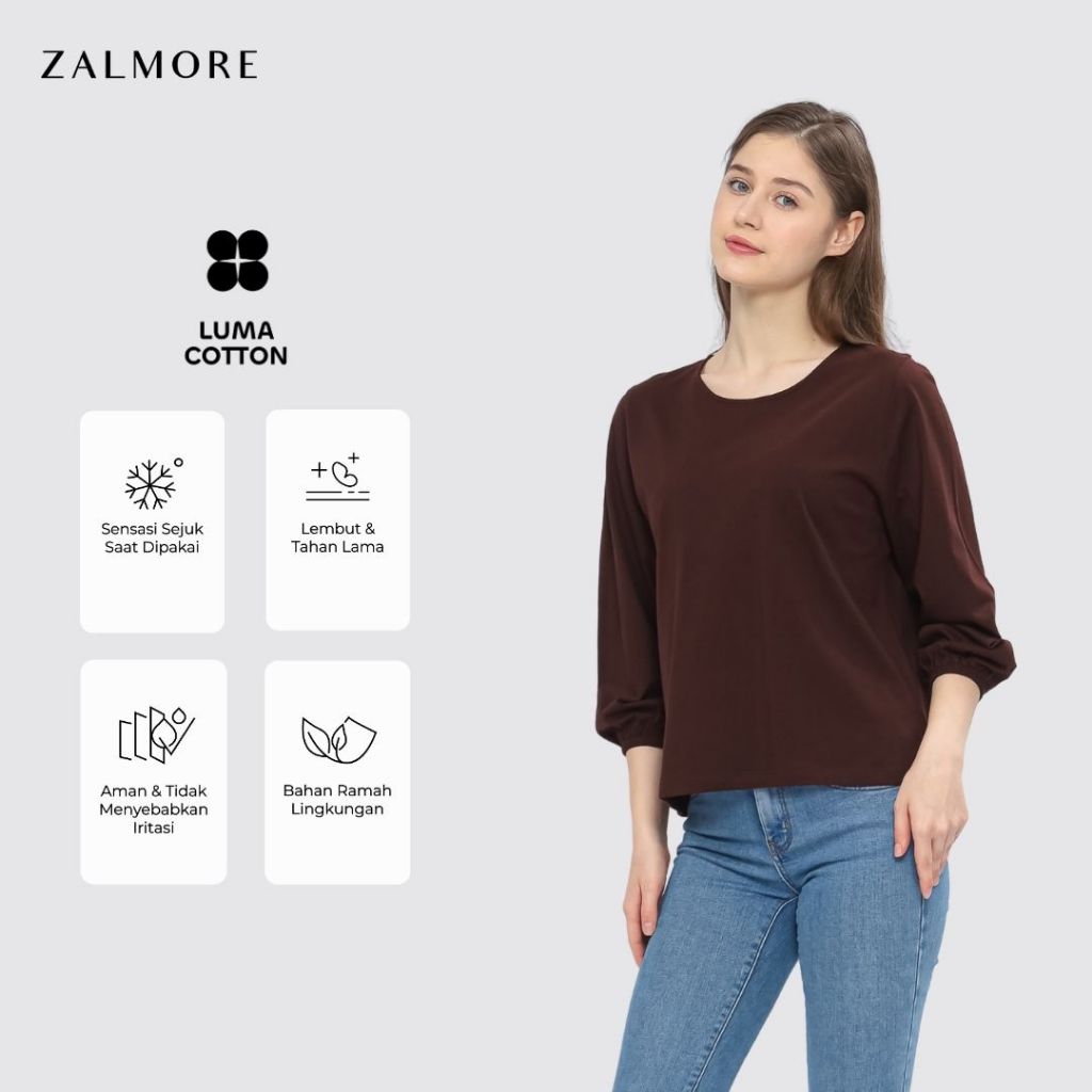 Zalmore Women Balloon Sleeve Top | LUMA Cotton™ Premium - Atasan Wanita Lengan Balon Lembut Ringan S
