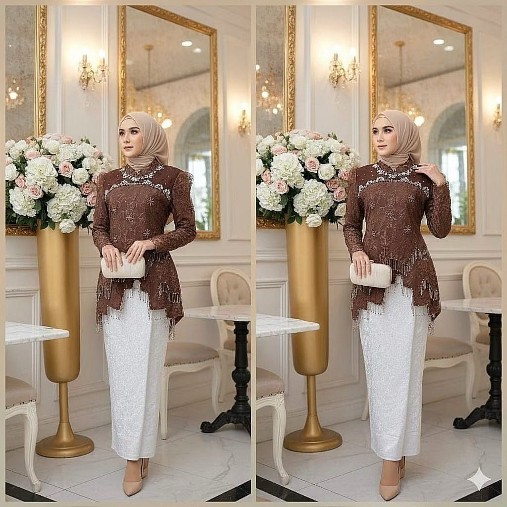 DLR / Setelan Kebaya Rumbai Modern Brukat Tulle Payet / Setelan Kebaya Payet Mewah Songket / Kebaya 