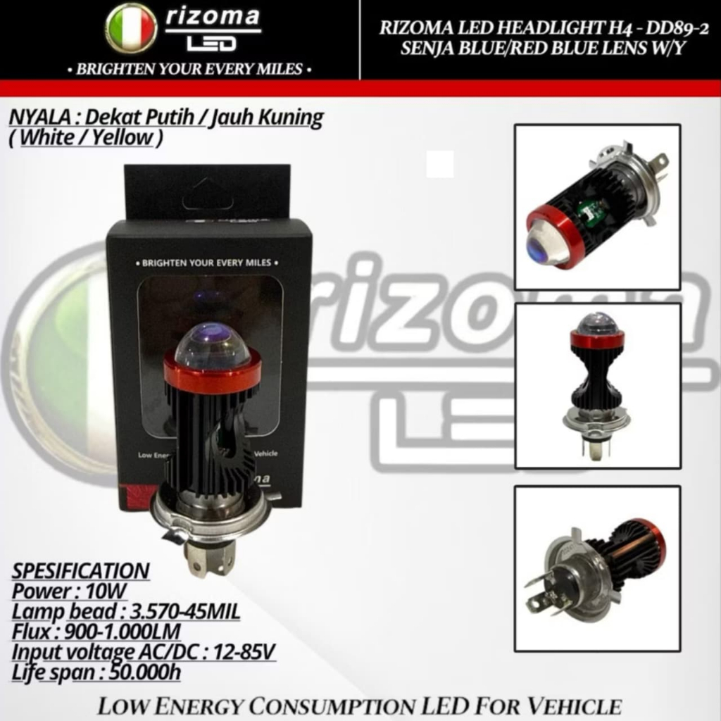 Lampu Depan Motor Soket H4 Rizoma Headlight H4 DD89-2 Senja Biru Merah Blue Lens W-Y Keramik Flash H
