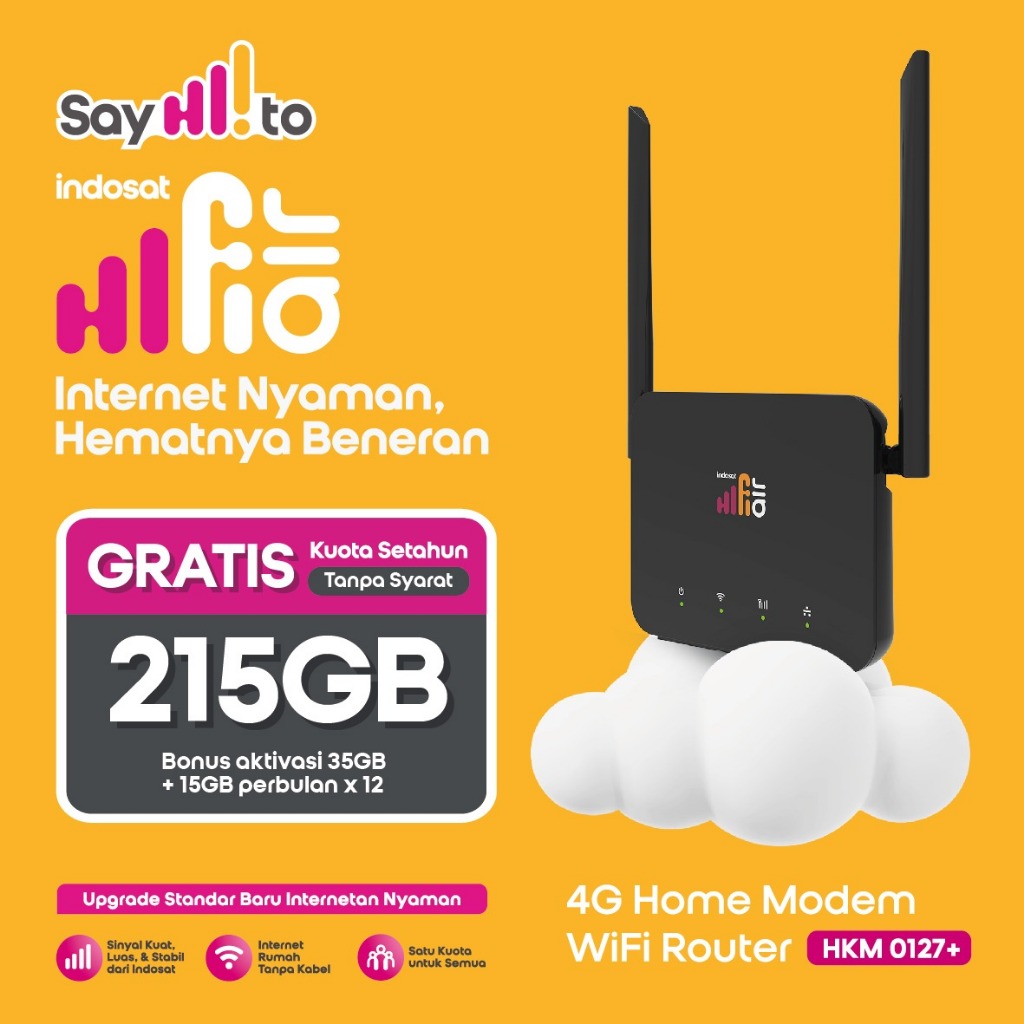 MODEM HIFI AIR ROUTER / MIFI 4G LTE CAT4 MiFi WiFi INDOSAT HIFI AIR BUNDLING 215GB 1 TAHUN