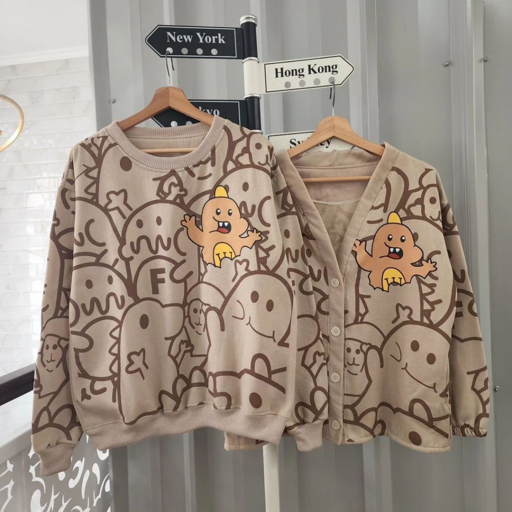 (isi 2 pcs) Jaket Couple Pasangan Hi Dino Sweater + Kardigan / Sweater Couple / Baju Couple Pasangan