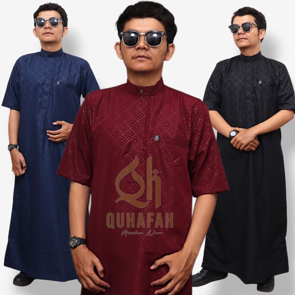 Jubah Gamis Pria Slimfit Terbaru AL Majid || Jubah katun emboss premium lengan pendek || Jubah koko 